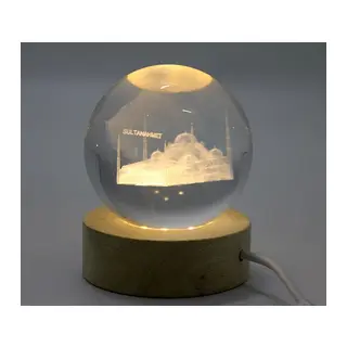 3d Kristal Cam Küre Ahşap Soketli İstanbul Temalı Led Lamba Aalk2574