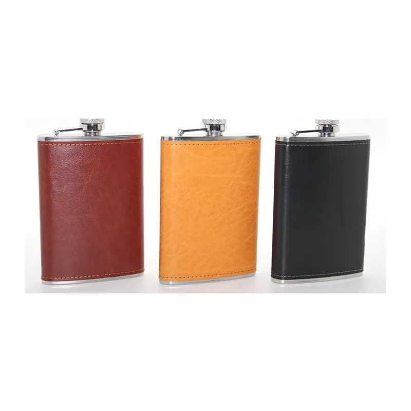 Paslanmaz Çelik Tekli 9 Oz Derili Matara Alk2662