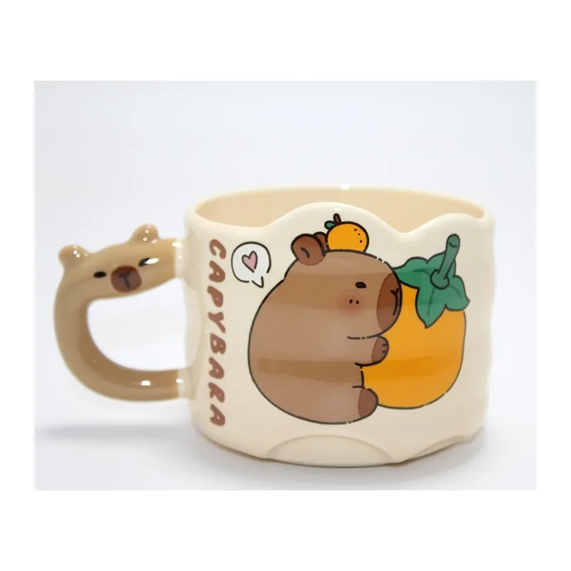 Capybara Figürlü Yayvan Formlu Porselen Kupa Bardak Alk5044