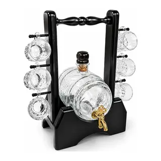 Ahşap Standlı Cam Fıçı Ve 6 Shot Bardaklı İçki Servis Seti Alk5605