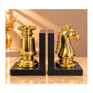 Polyester Gold Satranç Taşı Tasarımlı Dekoratif Kitap Tutucu Seti Alk6101