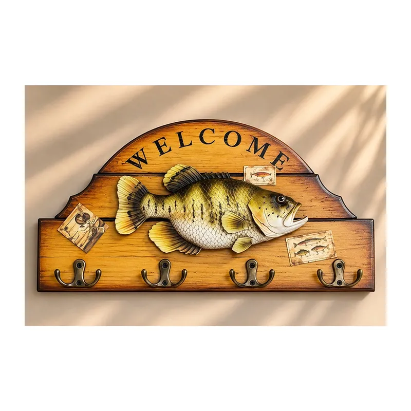 Balık Figürlü Ahşap Welcome Duvar Askısı Ve Anahtarlık Alk6254
