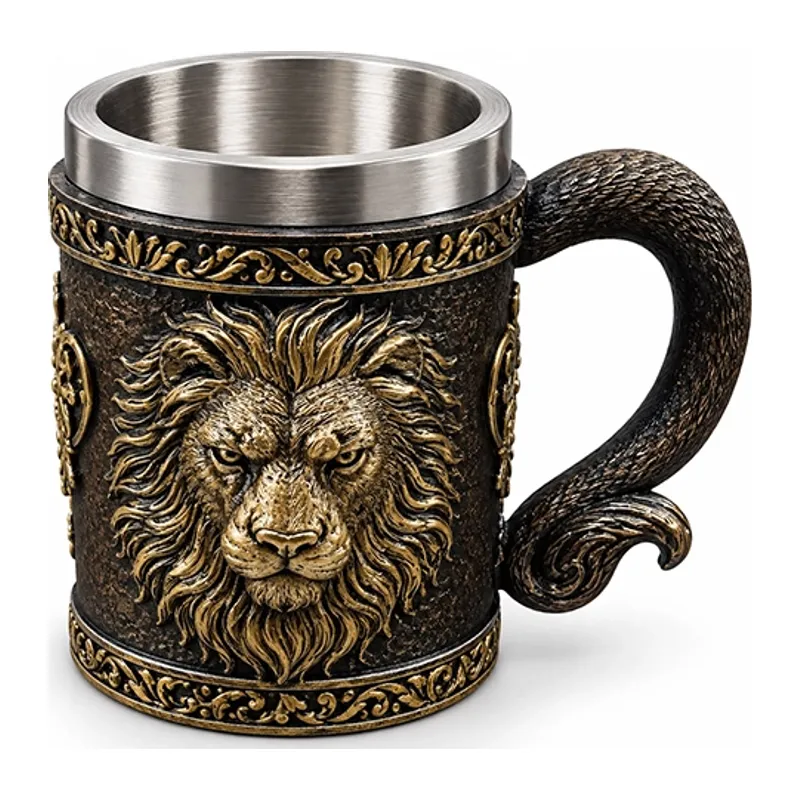 Aslan Figürlü 3 D Kabartmalı Paslanmaz Çelik Kupa Bardak Alk6342