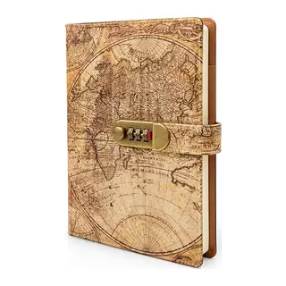 Şifreli Vintage Dünya Haritası Desenli Defter Alk6472