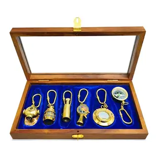 Ahşap Kutulu Denizci Temalı Pirinç Anahtarlık Seti Key-0285
