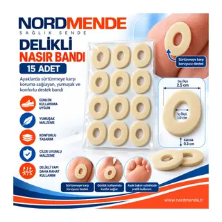 Delikli Nasır Bandı 15 Adet – Yumuşak Dokulu Parmak Koruyucu Halka, Ayak Sürtünme Koruyucu