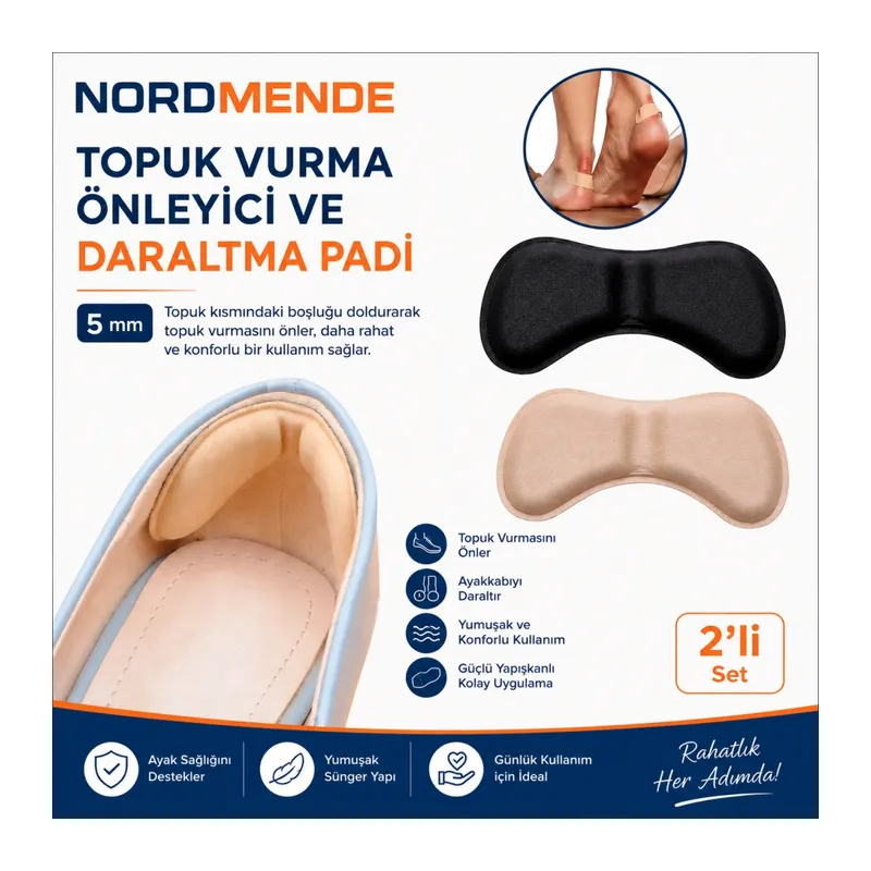 5 Mm Topuk Vurma Önleyici Ayakkabı Daraltma Pedi 2'li Set