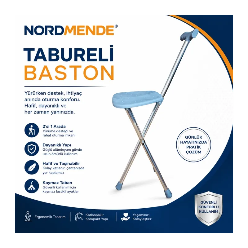 Nordmende Tabureli Baston Oturaklı Katlanabilir Yürüyüş Bastonu Taşınabilir Baston Sandalye