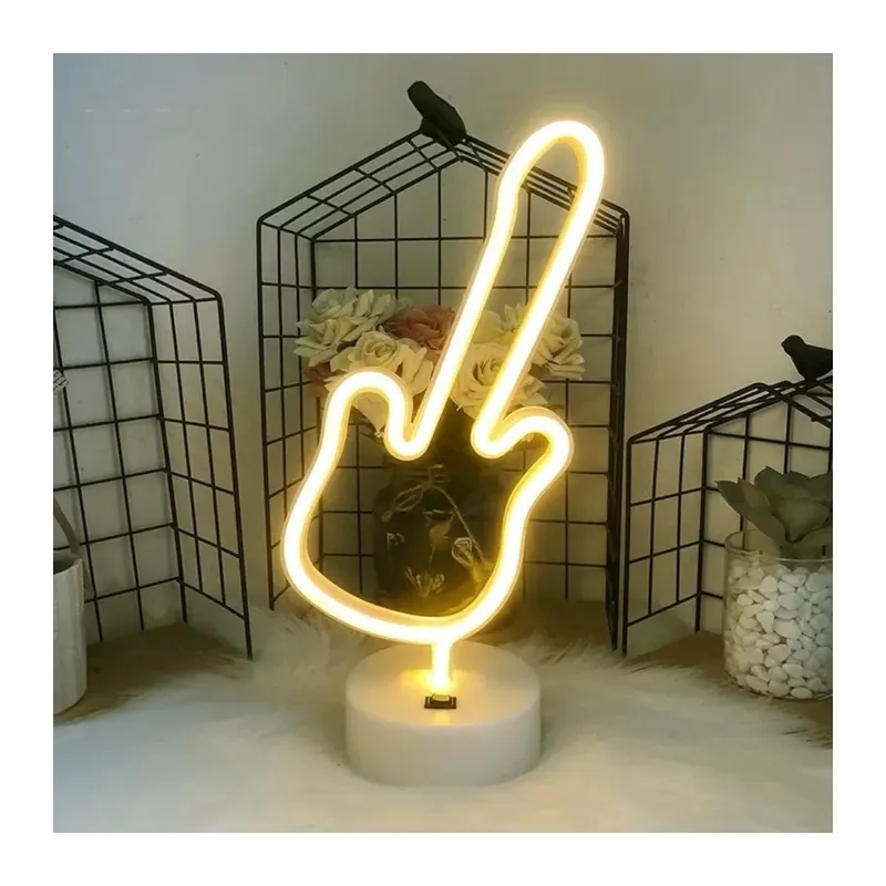 Neon Gitar Masa Lambası Pil+usb