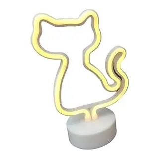 Neon Işıklı Kedi Lamba Pil+usb Pembe Işık Mz-122