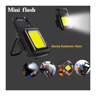 Mini 30 Ledli Mıknatıslı Anahtarlık Flash Kamp Lambası Askılı Kapak Açacaklı Şarjlı Fener