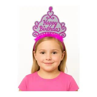 Pembe Happy Birthday Prenses Tacı – Doğum Günü Taç Aksesuarı
