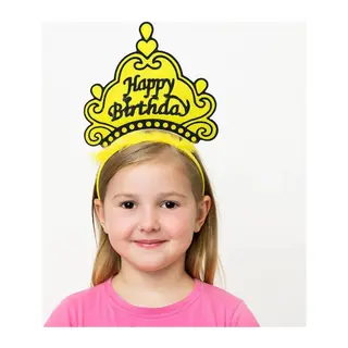 Sarı Happy Birthday Prenses Tacı – Doğum Günü Taç Aksesuarı