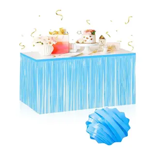 Kendinden Yapışkanlı Makaron Mavi Püsküllü Masa Eteği – 75 X 275 Cm Parti Süslemesi