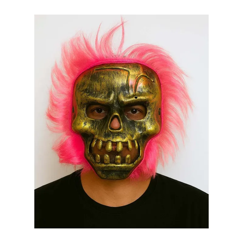 Wild Skull - Bakır Kafatası Pembe Saçlı İskelet Maske