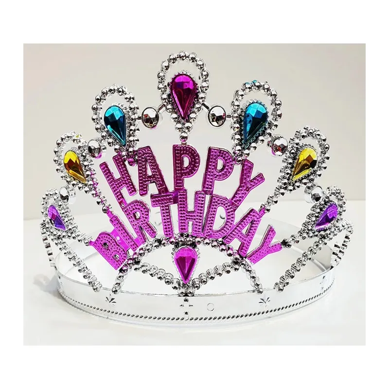 Gümüş Renk Happy Birthday Yazılı Doğum Günü Tacı 60 Cm