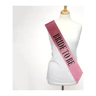 Pembe Üzeri Siyah Büyük Bride To Be Yazılı Simli Işıltılı Kuşak Kemer 10 Cm Genişlik