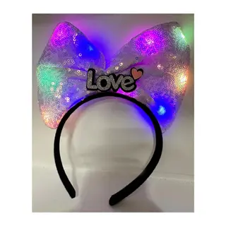 Led Işıklı 3 Farklı Fonksiyonda Yanan Gümüş Love Yazılı Lila Fiyonk Taç 20x17 Cm