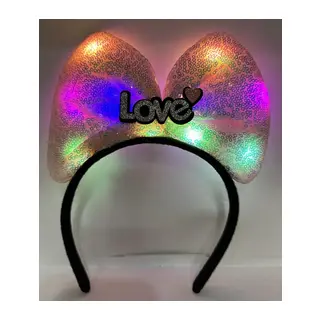 Led Işıklı 3 Farklı Fonksiyonda Yanan Gümüş Love Yazılı Toz Pembe Fiyonk Taç 20x17 Cm