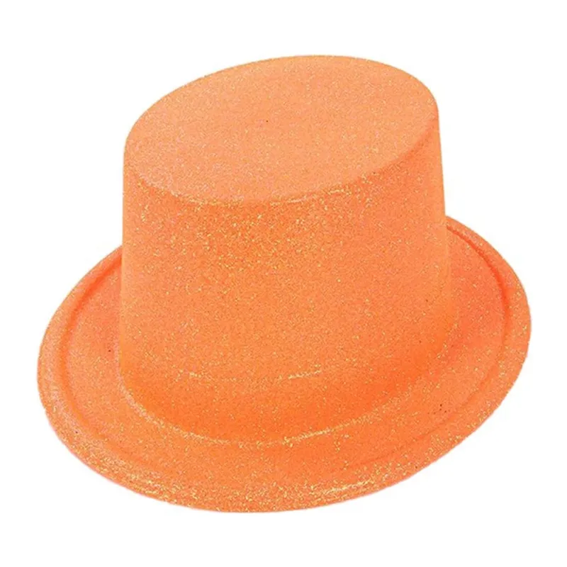 Floresan Turuncu Renk Simli Uzun Fötr Melon Şapka 12 Cm
