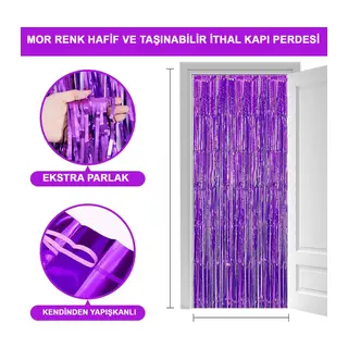 Mor Renk Ekstra Metalize Parlak Saçaklı Arka Fon Perde İthal A Kalite 1x2 Metre