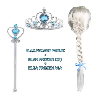 Örgülü Karlar Ülkesi Frozen Elsa Peruğu Tacı Ve Sopası Çocuk Boy