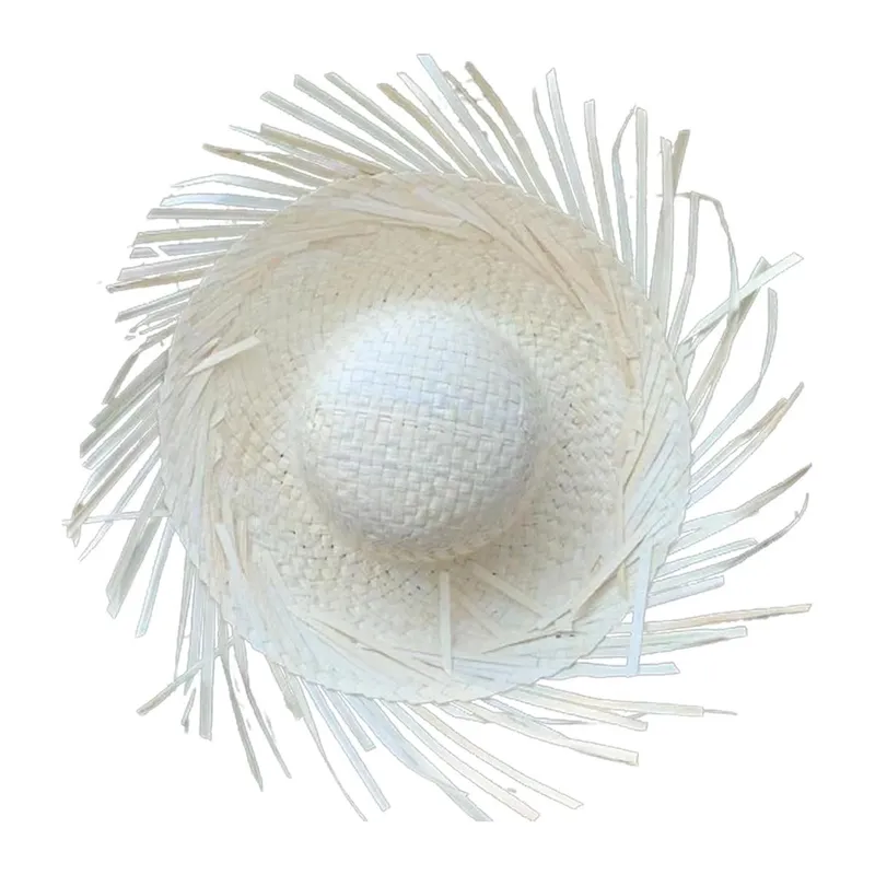 Tropikal Parti Beyaz Hasır Hawaii Şapkası 13x36 Cm