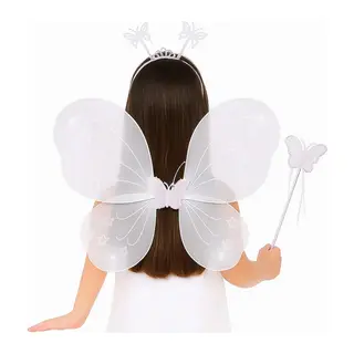 Beyaz Kelebek Kız Seti – 50 Cm Kelebek Kanadı, Taç Ve Asa