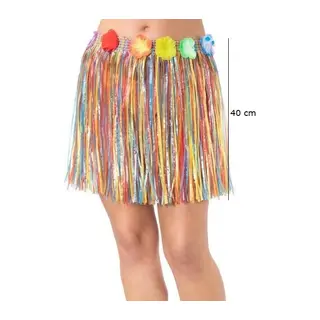Yetişkin Ve Çocuk Uyumlu Rengarenk Püsküllü Hawaii Luau Hula Etek 40 Cm