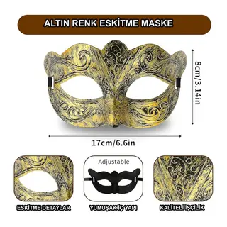 Maskeli Balo Antik Gri Gümüş Eskitilmiş Maske Balo Venedik