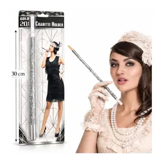 30 Cm Gümüş Payetli Sigara Tutacağı – 1920’ler Gatsby Parti Aksesuarı