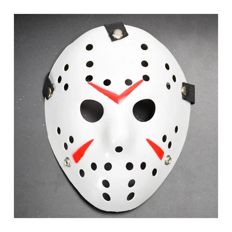 Beyaz Renk Kırmızı Çizgili Tam Yüz Hokey Jason Maskesi Hannibal Maskesi