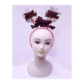 Happy Birthday Yazılı Püsküllü Neon Kırmızı Renk Doğum Günü Tacı 22x19 Cm