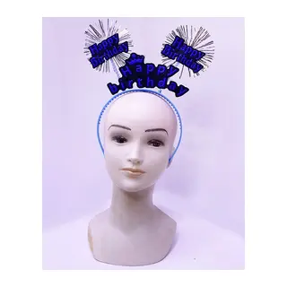 Happy Birthday Yazılı Püsküllü Neon Mavi Renk Doğum Günü Tacı 22x19 Cm
