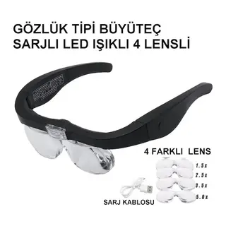 Şarjlı Gözlük Büyüteç 4 Farklı Lens 11537dc