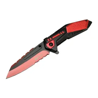 4173 Kırmızı Kamp Çakı 21cm - Yarı Otomatik, Kemerlikli, Testere Detaylı