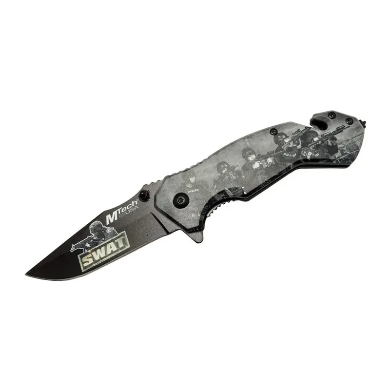 4 23 6 Swat Kurtarma / Kamp Çakı 20cm - Yarı Otomatik, Kemerlikli, Cam Kırma Ve İp Kesme Aparatlı
