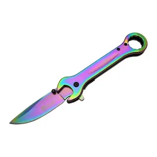 8000a Anahtar Görünümlü Renkli Kamp Çakı 19 Cm - Otomatik, Metal Sap