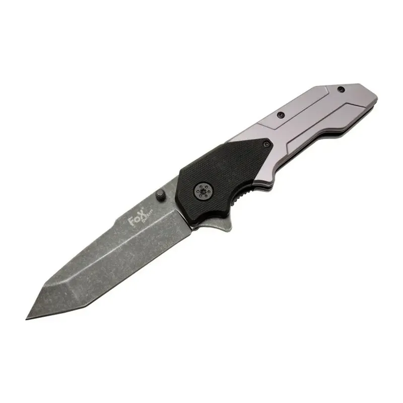 Fox A9 Gri Tanto Kamp Çakı 21cm- Yarı Otomatik, Kemerlikli