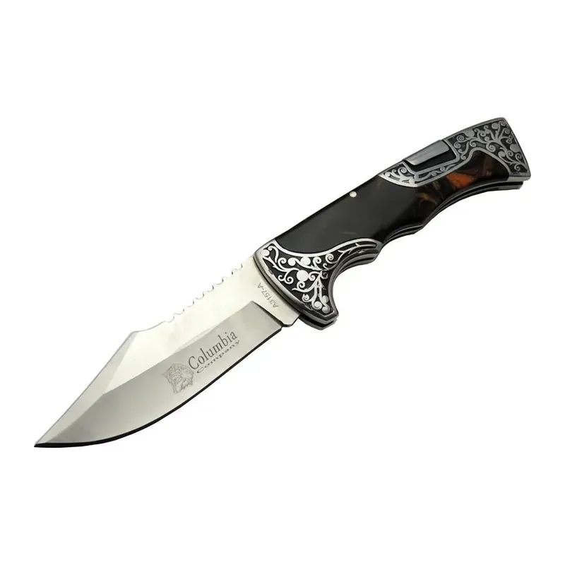 A3157b Kahverengi Av / Kamp Çakı 23 Cm - Sedef İşlemeli Saplı,