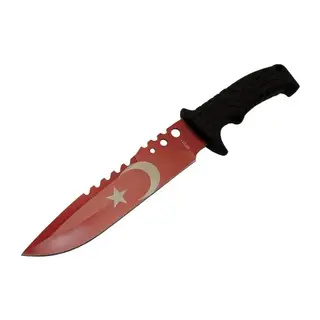 Bora Ayyıldız Mf011 Rd Kırmızı Av Bıçağı 31cm - Testere Detaylı Bıçak, Kılıflı, Plastik Sap