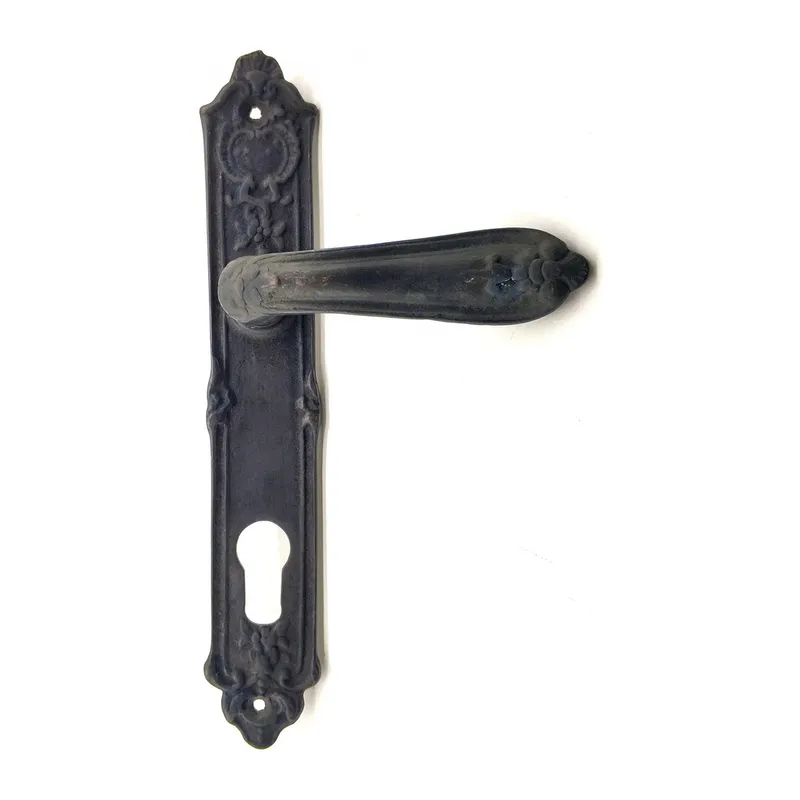 Antika Tarz Dekoratif Pirinç Çiçekli Oda Kapı Kolu - 240x40 Mm, Oksit