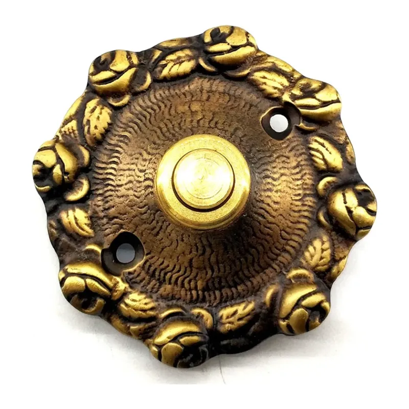 Antika Tarz Dekoratif Pirinç Güllü Kapı Zili - 75mm, Antik