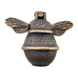 Antika Tarz Dekoratif Pirinç Arı Kapı Tokmağı, Taktak - Küçük, 123x150mm, Antik