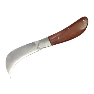 Bursa Çelik Eğri Bağ / Kablo / Aşı Çakısı, Ahşap Saplı - 22 Cm