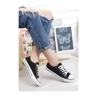 KN103 - Siyah Keten 5 cm Boy Uzatan Sneaker İnce Taban Bt Kısa Siyah