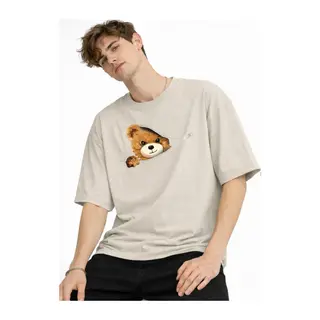 MN - Bear Baskılı Oversize Tişört BEJ