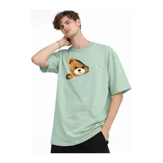 MN - Bear Baskılı Oversize Tişört SU YESILI