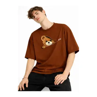 MN - Bear Baskılı Oversize Tişört KAHVE