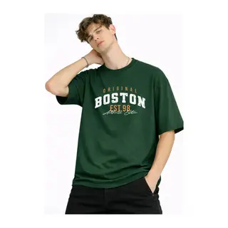 Boston - Baskılı Oversize Tişört HAKI